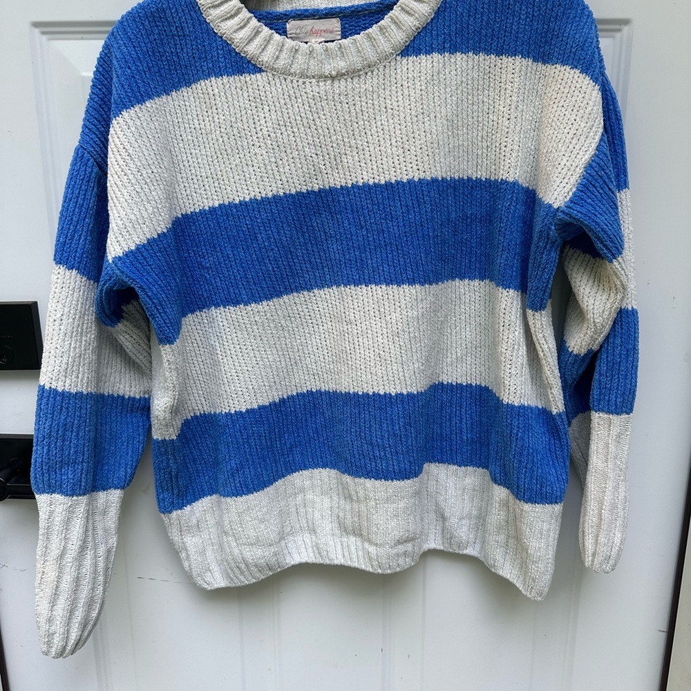 Cozy Blue and White Striped Women's Sweater